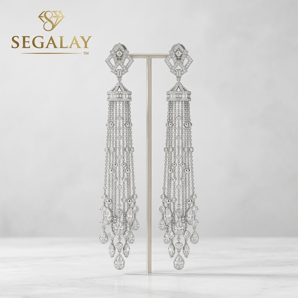 Segalay™ Silver Chandelier Tassel Earrings